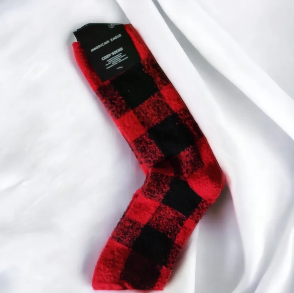 NWT - Cozy Buffalo Check Marled Knit Fuzzy Socks